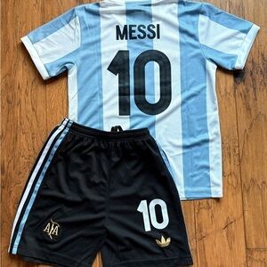 Messi Kids Jersey 50th Anniversary Adidas Blue and White Soccer Jersey 2 Piece